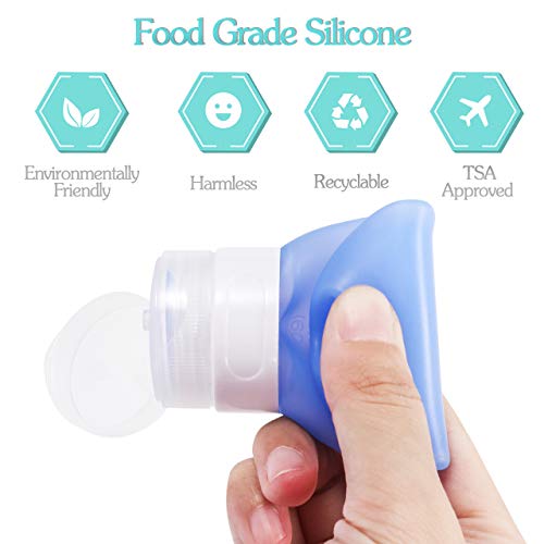 Gifort 6 Piezas Botellas de Viaje Portatiles 60ml, Botellas de Silicona Rellenables, Botellas Vacías Contenedores Viaje para Desinfectante de Manos Champú Loción Gel