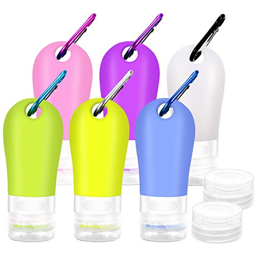 Gifort 6 Piezas Botellas de Viaje Portatiles 60ml, Botellas de Silicona Rellenables, Botellas Vacías Contenedores Viaje para Desinfectante de Manos Champú Loción Gel