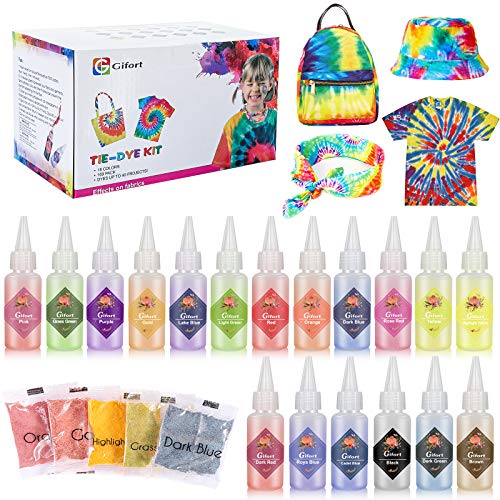 Gifort Tie Dye Kit, Textiles de Tela 18 piezas Colores Vibrantes Pinturas Ropa Tinte Graffiti para Proyectos de Bricolaje y Actividades de Fiesta