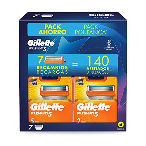 Gillette Fusion5 Cuchillas de Afeitar Pack Ahorro Champions League, Paquete de 7 Cuchillas de Recambio