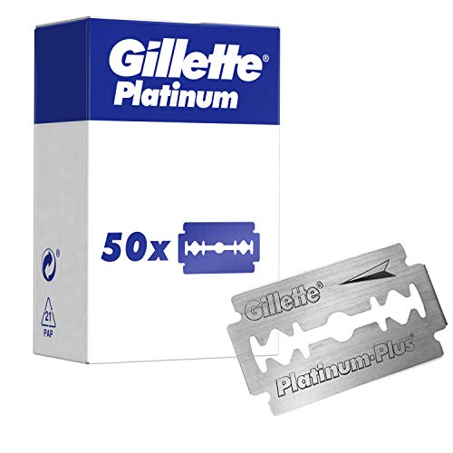 Gillette Platinum Cuchillas de Doble Filo para Maquinillas de Afeitar Clásicas, Paquete de 50 Cuchillas de Recambio