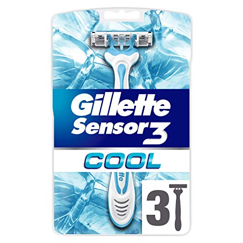 Gillette Sensor3 Cool Maquinilla Desechable De 3 Hojas, 3 Uds., Sensación Fresca Y Agradable Al Afeitarte