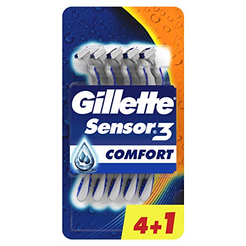 Gillette Sensor3 - Maquinilla desechable para Hombre, Hasta 10 Cómodos Afeitados por Maquinilla, 4+1 Uds