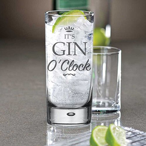 Gin O'Clock Hi Ball G&T Glass Gin & Tonic. Un regalo divertido para cualquier amante del gin-tonic, High ball Tall Glass, es Gin O'Clock