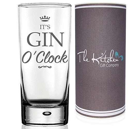 Gin O'Clock Hi Ball G&T Glass Gin & Tonic. Un regalo divertido para cualquier amante del gin-tonic, High ball Tall Glass, es Gin O'Clock