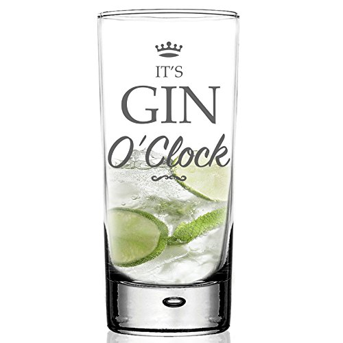 Gin O'Clock Hi Ball G&T Glass Gin & Tonic. Un regalo divertido para cualquier amante del gin-tonic, High ball Tall Glass, es Gin O'Clock