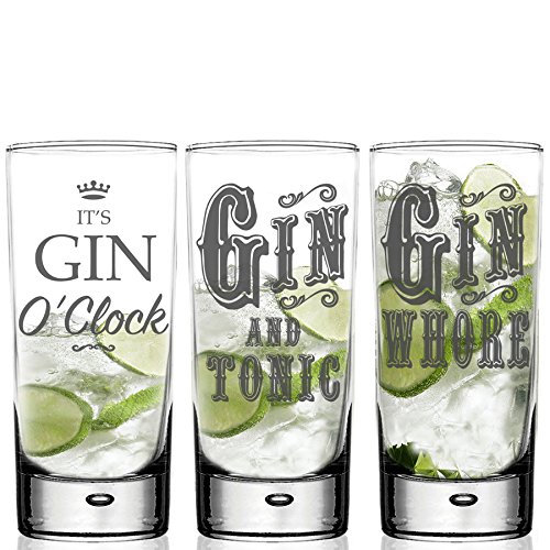 Gin O'Clock Hi Ball G&T Glass Gin & Tonic. Un regalo divertido para cualquier amante del gin-tonic, High ball Tall Glass, es Gin O'Clock