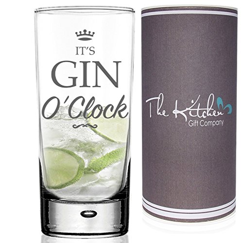 Gin O'Clock Hi Ball G&T Glass Gin & Tonic. Un regalo divertido para cualquier amante del gin-tonic, High ball Tall Glass, es Gin O'Clock