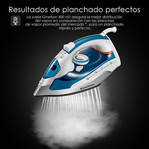 Ginelson Plancha Ropa, Plancha de Vapor 2400W con Anti-Escala, Golpe de Vapor 210 g/min, Revestimiento Ceramic Coat, Anti Goteo, Auto Limpieza, Antical, Depósito de 300 ml