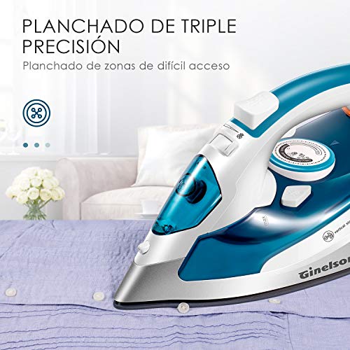 Ginelson Plancha Ropa, Plancha de Vapor 2400W con Anti-Escala, Golpe de Vapor 210 g/min, Revestimiento Ceramic Coat, Anti Goteo, Auto Limpieza, Antical, Depósito de 300 ml