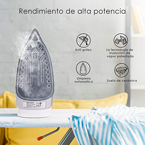 Ginelson Plancha Ropa, Plancha de Vapor 2400W con Anti-Escala, Golpe de Vapor 210 g/min, Revestimiento Ceramic Coat, Anti Goteo, Auto Limpieza, Antical, Depósito de 300 ml