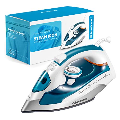 Ginelson Plancha Ropa, Plancha de Vapor 2400W con Anti-Escala, Golpe de Vapor 210 g/min, Revestimiento Ceramic Coat, Anti Goteo, Auto Limpieza, Antical, Depósito de 300 ml