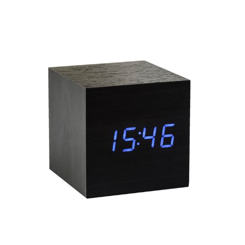 Gingko Cube Black Click Clock Blue LED