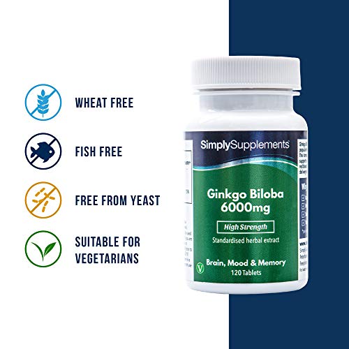 Ginkgo Biloba 6.000mg - ¡Bote para 4 meses! - Apto para veganos - 120 comprimidos - SimplySupplements