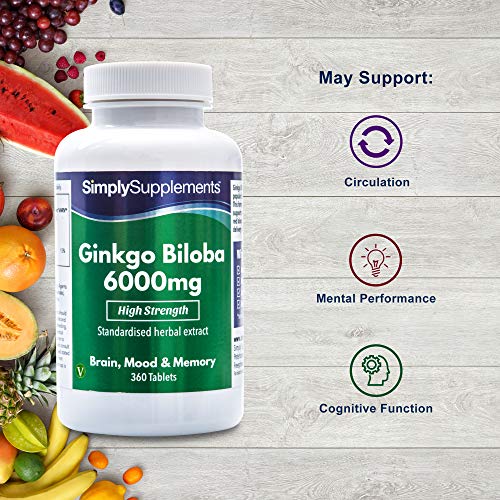 Ginkgo Biloba 6.000mg - ¡Bote para un año! - Apto para veganos - 360 comprimidos - SimplySupplements