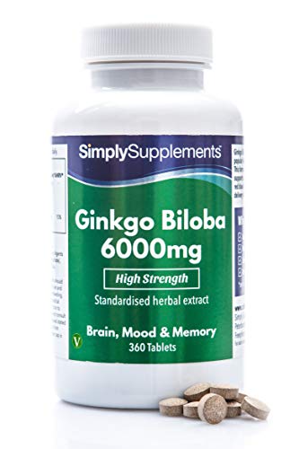 Ginkgo Biloba 6.000mg - ¡Bote para un año! - Apto para veganos - 360 comprimidos - SimplySupplements
