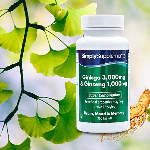 Ginkgo Biloba y Ginseng Coreano- ¡Bote para 6 meses! - Apto para veganos - 360 comprimidos - SimplySupplements