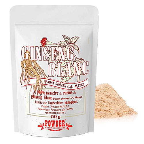 GINSENG BLANCO ECOLÓGICO EN POLVO * 25 raciones / 50g * Adaptógeno, energía, vitalidad, anti-cansancio, libido, sistema circulatorio * Garantía de satisfacción o reembolso * Fabricado en Francia