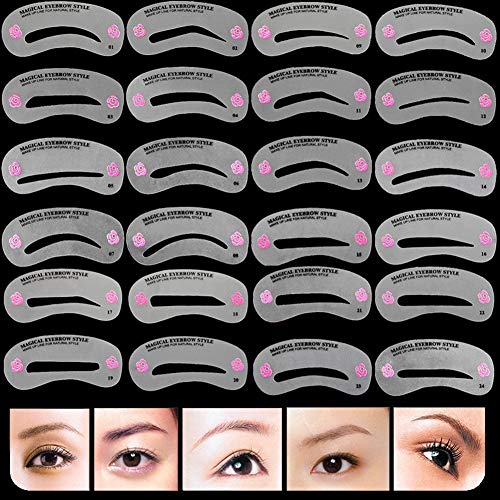 GL-Turelifes - Kit de 24 plantillas para crear estilos diferentes de cejas y 10 plantillas para delinear los ojos, utensilios de maquillaje, reutilizables, fáciles de limpiar y flexibles