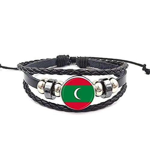 Glaze para Mujer Gargantilla Pulsera de Cuero Negro Brazalete joyería de Dibujos Animados Bandera Nacional de Japón y Chipre y Arabia Saudita