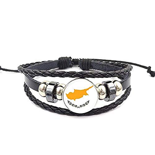 Glaze para Mujer Gargantilla Pulsera de Cuero Negro Brazalete joyería de Dibujos Animados Bandera Nacional de Japón y Chipre y Arabia Saudita