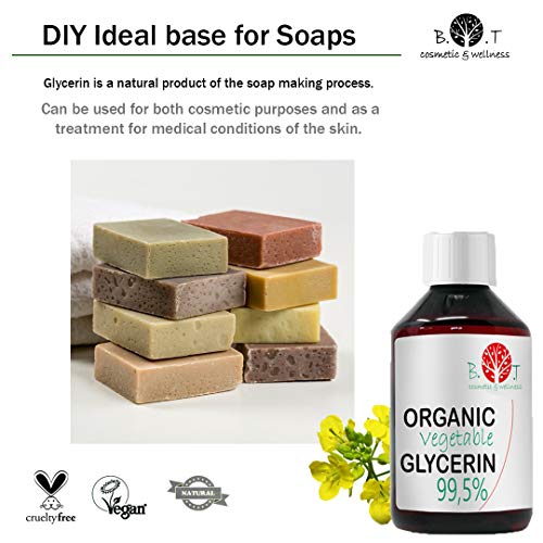 Glicerina Liquido Vegetal Pura natural Ecologica 99% PhEur Glicerol 100% Natural Grado farmaceutico y Alimentario, para Jabon, Cosmetica, 132g / 100 ml
