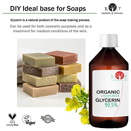 Glicerina Liquido Vegetal Pura natural Ecologica 99% PhEur Glicerol 100% Natural Grado farmaceutico y Alimentario, para Jabon, Cosmetica 630g / 500 ml