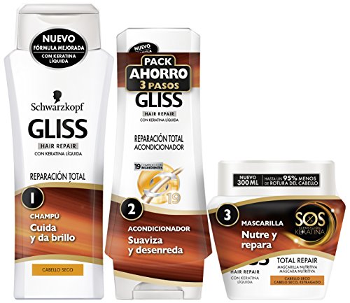 Gliss - Champú 250ml + Acondicionador 200ml + Mascarilla 300ml - Reparación Total - Schwarzkopf