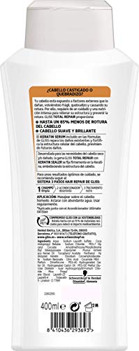 Gliss - Champú Total Repair - Previene daños en el cabello aportando suavidad - 400ml - Schwarzkopf x pack de 3 = 1200ml