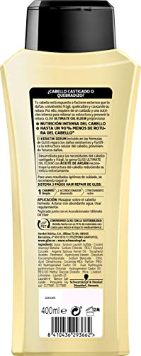 Gliss - Champú Ultimate Oil elixir - Para cabellos quebradizos y con falta de nutrición - 400ml - Schwarzkopf : Pack de 3 = 1200ml