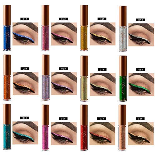 Glitter Liquid Eyeliner, pluma de larga duración resistente al agua para sombras de ojos Cosmetic Professional Glitter maquillaje metálico brillante(1)