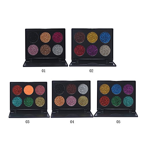 Glitter Polvo Paleta de Maquillaje Profesional, Ruwhere 6 Colores Purpurina Gel Arte de Uñas Decoración cara cuerpo labios sombra de ojos maquillaje con purpurina Maquillaje de Ojos Sombra
