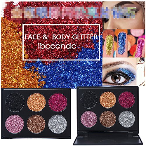 Glitter Polvo Paleta de Maquillaje Profesional, Ruwhere 6 Colores Purpurina Gel Arte de Uñas Decoración cara cuerpo labios sombra de ojos maquillaje con purpurina Maquillaje de Ojos Sombra