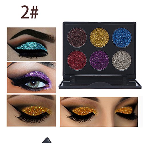 Glitter Polvo Paleta de Maquillaje Profesional, Ruwhere 6 Colores Purpurina Gel Arte de Uñas Decoración cara cuerpo labios sombra de ojos maquillaje con purpurina Maquillaje de Ojos Sombra
