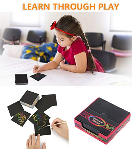 Global Tronics Scratch Art 200 Hojas Manualidades Rascar Paper Rainbow Mini Bloc de Notas Mágico con Lápices Plantillas Dibujos