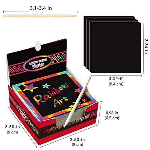 Global Tronics Scratch Art 200 Hojas Manualidades Rascar Paper Rainbow Mini Bloc de Notas Mágico con Lápices Plantillas Dibujos