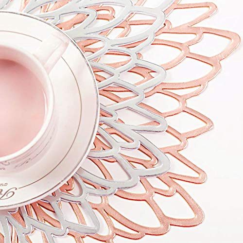GlobalDream Redondos Salvamanteles Ahuecados, 4 Piezas Manteles Individuales Mantel Individual Tapetes para Mesa de Comedor Kitchen Placemat (Oro Rosa, 38cm)