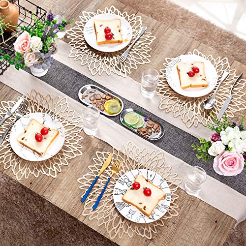 GlobalDream Redondos Salvamanteles Ahuecados, 4 Piezas Manteles Individuales Mantel Individual Tapetes para Mesa de Comedor Kitchen Placemat (Oro Rosa, 38cm)