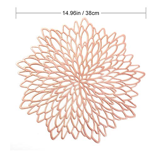 GlobalDream Redondos Salvamanteles Ahuecados, 4 Piezas Manteles Individuales Mantel Individual Tapetes para Mesa de Comedor Kitchen Placemat (Oro Rosa, 38cm)