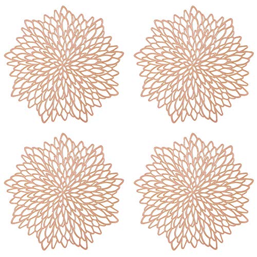 GlobalDream Redondos Salvamanteles Ahuecados, 4 Piezas Manteles Individuales Mantel Individual Tapetes para Mesa de Comedor Kitchen Placemat (Oro Rosa, 38cm)