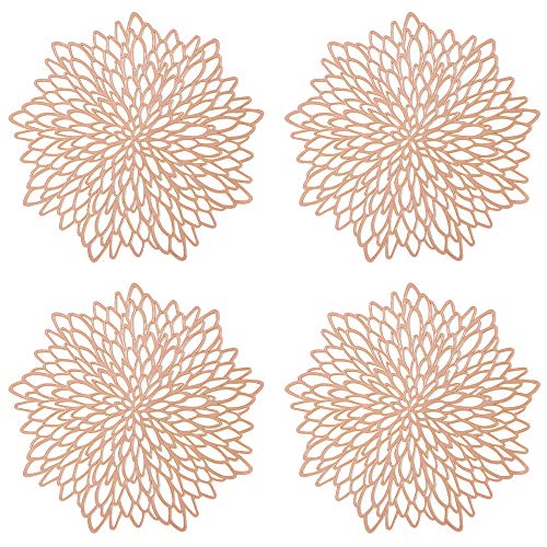 GlobalDream Redondos Salvamanteles Ahuecados, 4 Piezas Manteles Individuales Mantel Individual Tapetes para Mesa de Comedor Kitchen Placemat (Oro Rosa, 38cm)