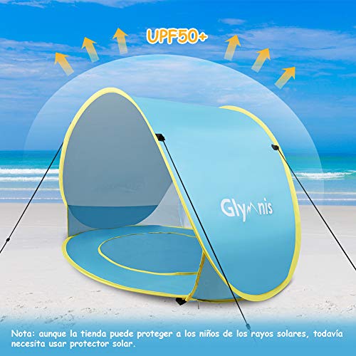 Glymnis Tienda Playa Bebe Pop up Tienda de Bebé con Piscina para Infantil Carpa Plegable Portátil Protección Sol Anti UV 50+ Ventilación Gran Tamaño 120 * 80 * 70cm