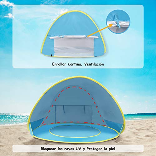 Glymnis Tienda Playa Bebe Pop up Tienda de Bebé con Piscina para Infantil Carpa Plegable Portátil Protección Sol Anti UV 50+ Ventilación Gran Tamaño 120 * 80 * 70cm