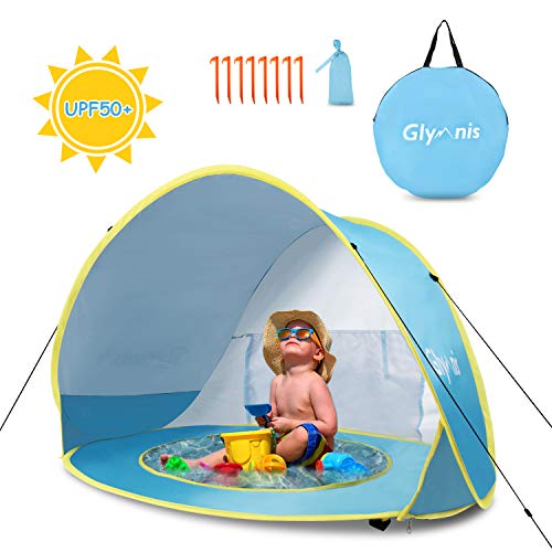 Glymnis Tienda Playa Bebe Pop up Tienda de Bebé con Piscina para Infantil Carpa Plegable Portátil Protección Sol Anti UV 50+ Ventilación Gran Tamaño 120 * 80 * 70cm