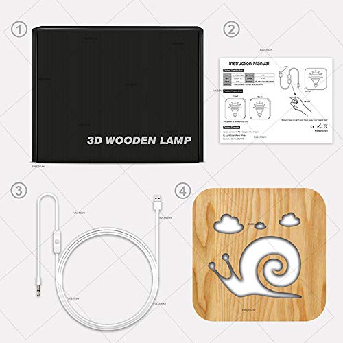 GNLK Luz De Noche De Madera,Forma De Caracol Led De Madera Maciza 3D USB Recargable Hueco De Madera Tallado Luz Blanca Cálida Mesa De Escritorio Lámpara De Noche para Guardería Decoración del Hogar R