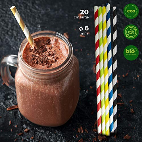 GoBeTree 300 Pajitas de Papel biodegradables con Colores Variados, Pajita Desechables ecológicas compostables. Cañitas para Fiestas, cumpleaños y Celebraciones. Bebidas frías y Calientes.