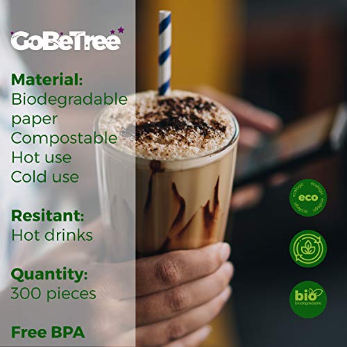 GoBeTree 300 Pajitas de Papel biodegradables con Colores Variados, Pajita Desechables ecológicas compostables. Cañitas para Fiestas, cumpleaños y Celebraciones. Bebidas frías y Calientes.