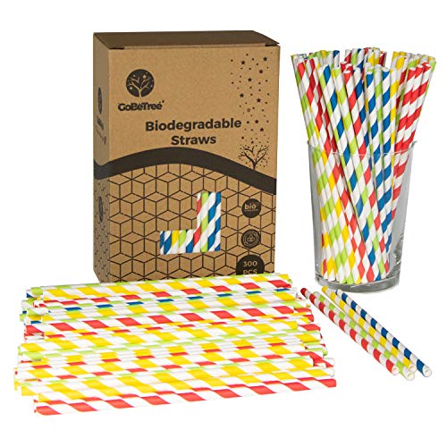 GoBeTree 300 Pajitas de Papel biodegradables con Colores Variados, Pajita Desechables ecológicas compostables. Cañitas para Fiestas, cumpleaños y Celebraciones. Bebidas frías y Calientes.
