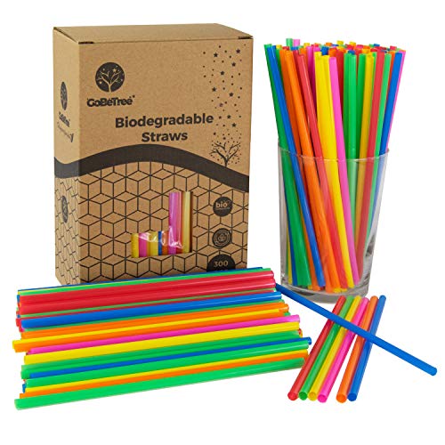 GoBeTree 300 pajitas de plástico pla Biodegradable de Colores Variados. Pajita Desechables ecológicas compostables. Cañitas para Fiestas y cumpleaños. Bebidas frías.