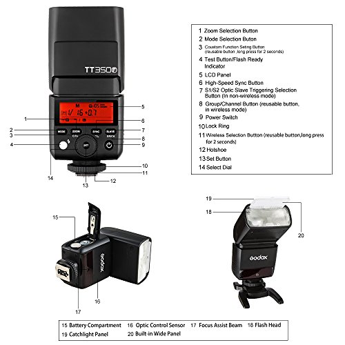 Godox TT350F Mini 2.4G TTL HSS 1/8000S GN36 Inalambrico Camara Speedlite Flash para Fuji X-Pro1 x-t20 x-t2 x-t10 X-T1 X-Pro1 X-E1 x-a3 X100 F X100T Camara + Regalo Blanco Caja Suave(TT350F)